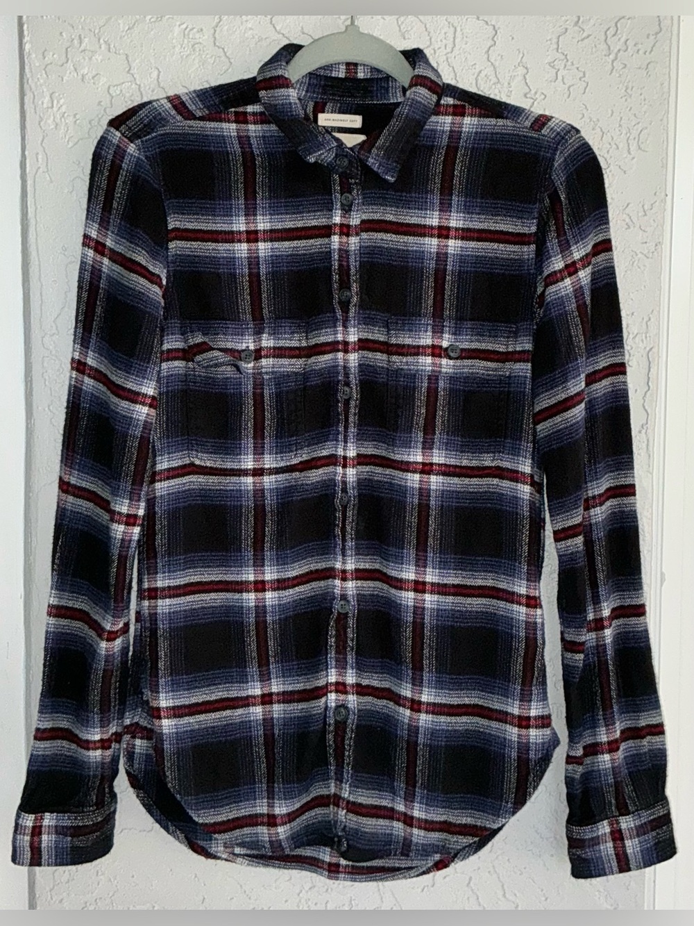 American Eagle Women's Plaid Button-Down Shirt - Black, Blue, Red & White